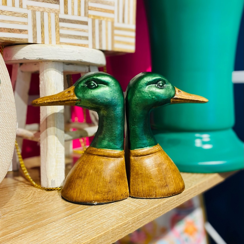 Green and Brown Duck Bookends